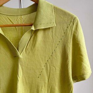 NWOT Chic Green Women’s Collared Rhinestone Shirt